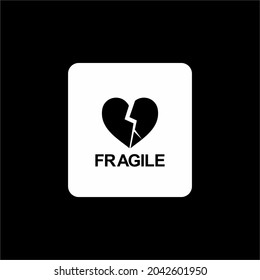 Fragile Broken Heart-shaped Illustration. Packing Icon Symbol for Valentine's Day Gift. Packing Label for Valentine's Day Gift. Vector Illustration