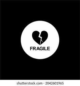 Fragile Broken Heart-shaped Illustration. Packing Icon Symbol for Valentine's Day Gift. Packing Label for Valentine's Day Gift. Vector Illustration