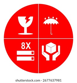 Fragile circular icon shows package protection label for logistics