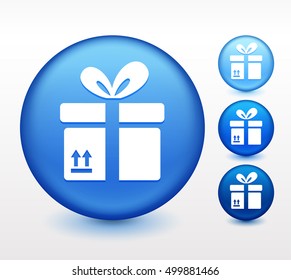 Fragile Container on Blue Round Button