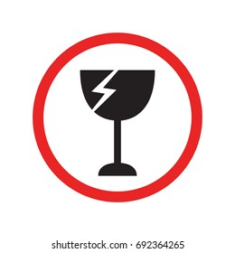 Fragile, danger glass warning sign / icon, water drop forbidden, black flat glyphs / silhouette design vector, isolated on white background