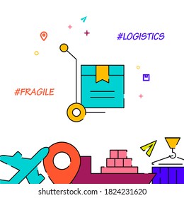 Fragile delivery filled line vector icon, simple illustration, cargo and shipping related bottom border.