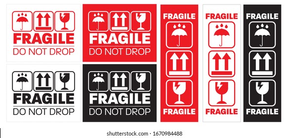 Fragile, Do Not Drop Stickers Template, for Packing, Labels for logistics and delivery shipping. Vector EPS