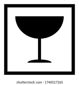 Fragile flat icon with black frame isolated on white background. Fragile package symbol. Label vector illustration