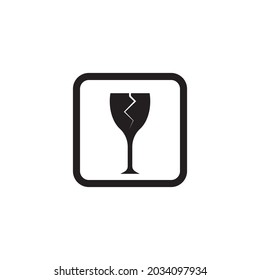 Fragile flat icon with crack and black frame isolated on white background. Fragile package symbol. Label vector illustration