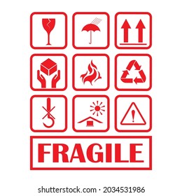 Fragile flat icon with crack and black frame isolated on white background. Fragile package symbol. Label vector illustration