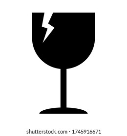 Frágil icono plano con grieta aislada en fondo blanco. Símbolo de paquete frágil. Ilustración de vector de etiqueta