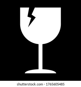 Fragile flat icon with crack isolated on black background. Fragile package symbol. Label vector illustration