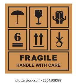 Fragile flat icon with cracked fragile package symbol. Label vector illustration