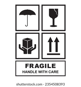 Fragile flat icon with cracked fragile package symbol. Label vector illustration