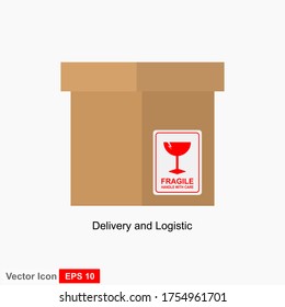 Fragile flat icon isolated on white background. Broken glass icon vector. Package symbol. Label vector illustration