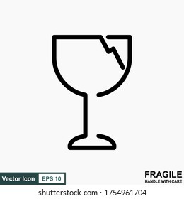 Fragile flat icon isolated on white background. Broken glass icon vector. Package symbol. Label vector illustration