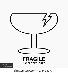 Fragile flat icon isolated on white background. Broken glass icon vector. Package symbol. Label vector illustration