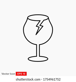 Frágil icono plano aislado en fondo blanco. Vector de icono de vidrio roto. Símbolo del paquete. Ilustración de vector de etiqueta