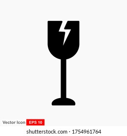 Fragile flat icon isolated on white background. Broken glass icon vector. Package symbol. Label vector illustration