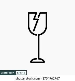 Frágil icono plano aislado en fondo blanco. Vector de icono de vidrio roto. Símbolo del paquete. Ilustración de vector de etiqueta