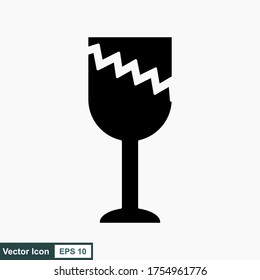 Fragile flat icon isolated on white background. Broken glass icon vector. Package symbol. Label vector illustration