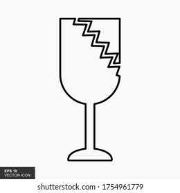 Frágil icono plano aislado en fondo blanco. Vector de icono de vidrio roto. Símbolo del paquete. Ilustración de vector de etiqueta