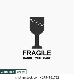 Fragile flat icon isolated on white background. Broken glass icon vector. Package symbol. Label vector illustration