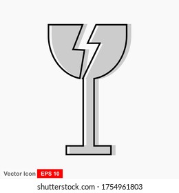 Fragile flat icon isolated on white background. Broken glass icon vector. Package symbol. Label vector illustration
