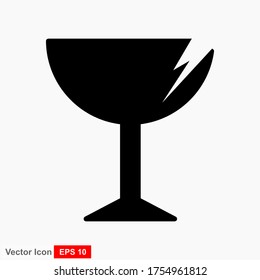 Fragile flat icon isolated on white background. Broken glass icon vector. Package symbol. Label vector illustration
