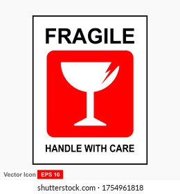 Fragile flat icon isolated on white background. Broken glass icon vector. Package symbol. Label vector illustration