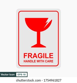 Fragile flat icon isolated on white background. Broken glass icon vector. Package symbol. Label vector illustration