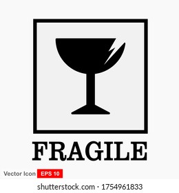 Fragile flat icon isolated on white background. Broken glass icon vector. Package symbol. Label vector illustration