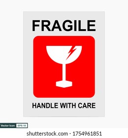 Fragile flat icon isolated on white background. Broken glass icon vector. Package symbol. Label vector illustration