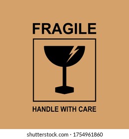 Frágil icono plano aislado en fondo blanco. Vector de icono de vidrio roto. Símbolo del paquete. Ilustración de vector de etiqueta