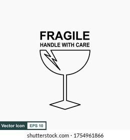 Fragile flat icon isolated on white background. Broken glass icon vector. Package symbol. Label vector illustration