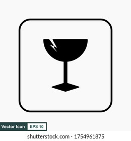 Fragile flat icon isolated on white background. Broken glass icon vector. Package symbol. Label vector illustration