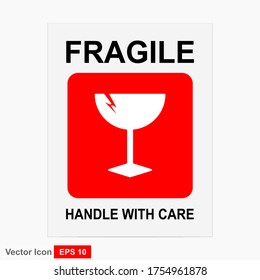 Fragile flat icon isolated on white background. Broken glass icon vector. Package symbol. Label vector illustration