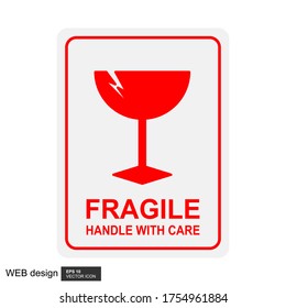 Frágil icono plano aislado en fondo blanco. Vector de icono de vidrio roto. Símbolo del paquete. Ilustración de vector de etiqueta