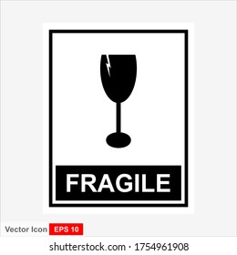 Frágil icono plano aislado en fondo blanco. Vector de icono de vidrio roto. Símbolo del paquete. Ilustración de vector de etiqueta