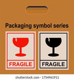 Frágil icono plano aislado en fondo blanco. Vector de icono de vidrio roto. Símbolo del paquete. Ilustración de vector de etiqueta
