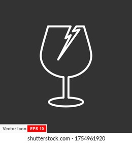 Fragile flat icon isolated on white background. Broken glass icon vector. Package symbol. Label vector illustration
