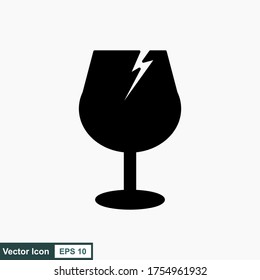 Fragile flat icon isolated on white background. Broken glass icon vector. Package symbol. Label vector illustration