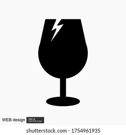 Frágil icono plano aislado en fondo blanco. Vector de icono de vidrio roto. Símbolo del paquete. Ilustración de vector de etiqueta