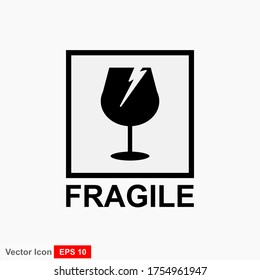 Fragile flat icon isolated on white background. Broken glass icon vector. Package symbol. Label vector illustration