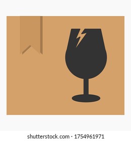 Frágil icono plano aislado en fondo blanco. Vector de icono de vidrio roto. Símbolo del paquete. Ilustración de vector de etiqueta