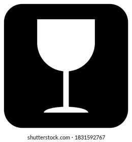 Frágil icono plano aislado en el fondo negro. Símbolo de paquete frágil. Ilustración de vector de etiqueta