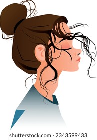 A fragile girl with hair that the wind plays with