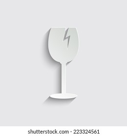 fragile glass -  logistics  vector icon with shadow on a grey background