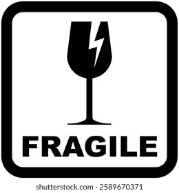 Fragile goods handling symbol. Broken glass graphic indicates caution needed for delicate items during shipping or transport.