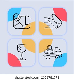 Fragile Goods Icon. Delicate items, fragile merchandise, handle with care, fragile packaging, fragile shipping. Glassmorphism style. Vector line icon