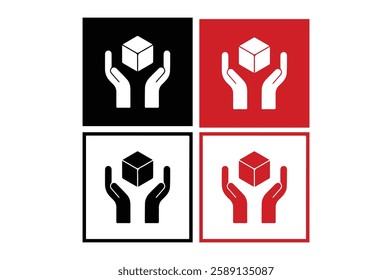 Fragile goods icons, warning signs FRAGILE MARK label, box decals, shipping mark, package mark, fragile label stamp. Packaging icons 