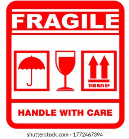 Fragile, hand with care, sticker vector
