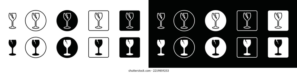 Fragile handle with care icon vector. Fragile items sticker sign silhouette. Broken glass label, symbol illustration