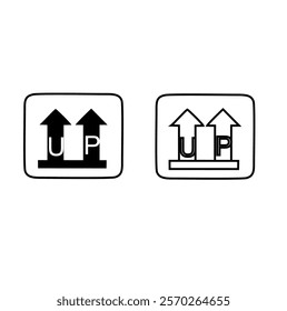 Fragile. Handle with care. Keep away from water. This side up. Packaging symbols. Vector icon set.